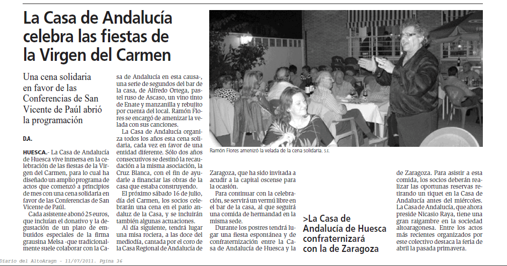 Casa Regional de Andalucía en Huesca celebra las Fiestas del Carmen.